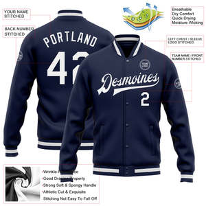Veste de baseball personnalisable pour homme, style universitaire marine, avec lettres imprimées, nom d'équipe brodé, patchwork, en polyester - Product Image 2