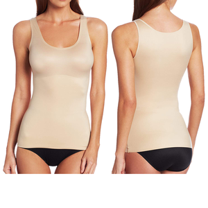 Women's Beige Scoop <b>Neck</b> Tank Top Sleeveless Knitted Spandex Polyester Casual Inner Wear Breathable Solid Color - Product Image 2