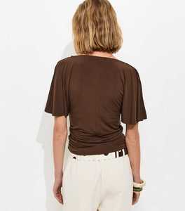 Camisetas tipo murciélago para mujer, de corte holgado, cuello redondo, estilo casual, para verano, se aceptan marcas privadas. - Product Image 3