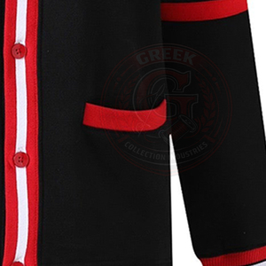 Cárdigan de Punto para Mujer Delta Sigma T, Negro y Rojo en Contraste, Manga Larga, Cuello Redondo, Casual, Color Sólido, con Bolsillos y Diseño de Punto Abierto - Product Image 5
