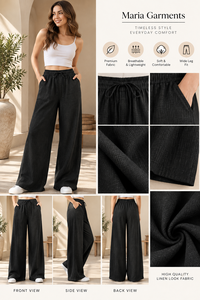 Ensemble deux pièces d'été en lin/coton, débardeur blanc coupe ample et pantalon large noir, pour le commerce électronique mondial, commande en gros - Product Image 4