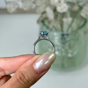 Blue Oval Cut Diamond Solitaire Ring in White Gold Classic Minimal Engagement Ring for Women Luxury Statement Promise Ring <b>Gift</b> - Product Image 3