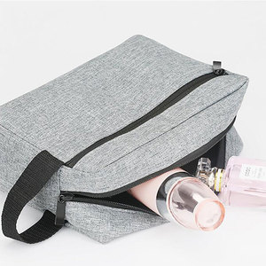 High Quality Custom Gray Portable Travel Make up Pouch Toiletry Bags Personal <b>Hanging</b> Makeup Organizer Cosmetic Bag with logo - Product Image 3