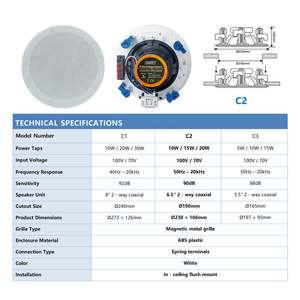 OEM/ODM 6,5-Zoll 2-Wege 20W Koaxial-Deckenlautsprecher PA-System 100V/70V Metall-Magnetgitter Perfekte Klangqualität Hotel Schule - Product Image 3