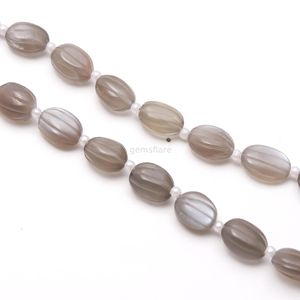 Cuentas ovaladas talladas de piedra lunar gris AAA, cuentas de piedras preciosas naturales talladas a mano para la fabricación de joyas, tallados de piedra lunar de primera calidad, hilo de 8 pulgadas. - Product Image 3
