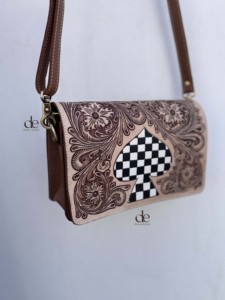 Latest Arrival Hand Tooled Checkered Leather Sling Bag Single Strap Cross-Body Lightweight Western Fashion Stylish Bag - Product Image 2