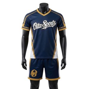 Ensemble d'uniformes de lacrosse unisexe bleu marine et or sublimé, vêtements de sport légers en polyester pour les matchs - Product Image 1