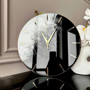 Black White Resin <b>Wall</b> <b>Clock</b> <b>Silent</b> Quartz Round Decorative Timepiece Marble Look for Living Room - Product Image 4