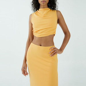 Ensemble haut court sans manches et jupe crayon assortie pour femme, couleur unie, tricoté, deux pièces, tenue streetwear, printemps-été - Product Image 4