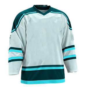 Maillot de hockey sur glace pour homme, col en V, rayures rouges et blanches, polyester, évacuation de l'humidité, coupe classique, toutes saisons, manches trois quarts - Product Image 6