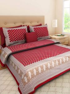 King Size <b>Bedspread</b> Sanganeri Print Jaipuri Print Cotton Bedsheet 2 Pillow Covers Home Use For Living Room By Indian Consigners - Product Image 3