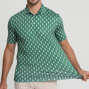 Polo de Manga Corta con Estampado Geométrico Verde para Hombre, Corte Regular Informal, Cierre de Botones, Estilo Oxford de Algodón Tejido - Product Image 1