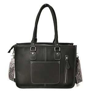 Handcrafted Western Tooled Leather Tote Bag for Women Floral Embossed Cowhide <b>Shoulder</b> Handbag with Detachable <b>Strap</b> - Product Image 2