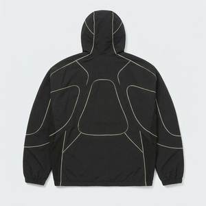 Chaqueta cortavientos de nailon negra para hombre con logo personalizado de alta demanda, paneles blancos y conjunto de pantalón para verano, de secado rápido, estilo urbano, con cremallera. - Product Image 3