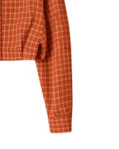 Camisa Corta a Cuadros Naranja Personalizada para Mujer, Cuello Camisero, Manga Larga, Botones, Blusa Informal, Fabricante OEM Personalizado - Product Image 2