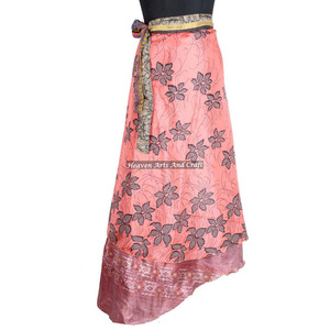 New Silk Sari Made Reversible Indian Long Wrap Skirts Wholesale Lot Reversible <b>Old</b> Sari Silk Wrap Long Skirt Indian Latest - Product Image 6