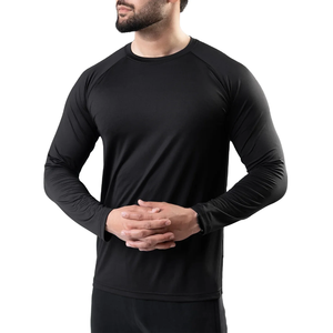 Camiseta de Manga Larga para Hombre, Negra, Cuello Redondo, Corte Regular, Secado Rápido, Color Sólido, Tejido de Punto, 100% Algodón, Logotipo Frontal - Product Image 4