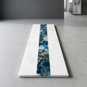 Planche à découper de luxe en marbre avec incrustation d'agate naturelle, planche décorative en pierre pour la cuisine, le service des aliments, du fromage et la maison - Product Image 2