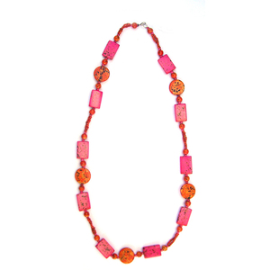 Trendy Geometric Heart-Shaped <b>Opal</b> Glass Beaded <b>Necklace</b> Women's Pink Orange Engagement Jewelry at Best Wholesale Price - Product Image 1