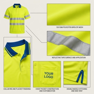 Polo de travail haute visibilité réfléchissant, vente en gros, OEM, tissu en coton, coupe-vent, résistant à l'eau, respirant, uniforme - Product Image 5