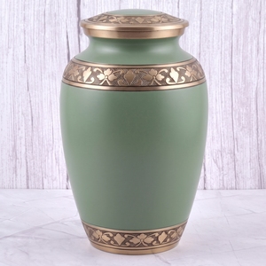 <b>Red</b> and Gold Horizontal Stripes Brass Adult Cremation Urn with matte surface for Human Ashes, Funeral Memorial Urn - Product Image 2