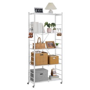 Scaffale Pieghevole a 5 Ripiani 81L X 36P X 183H Pollici, Unità di Stoccaggio in Metallo con 5 Ruote, Nessun Assemblaggio Richiesto, Organizzatore per Negozio - Product Image 5