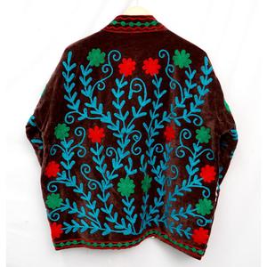 Veste en velours brodée de fleurs, col mandarin, manteau court, écologique, respirant, réversible, anti-rides, unisexe - Product Image 6