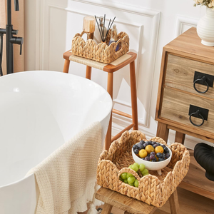 Grand panier rectangulaire en jacinthe d'eau pour rangement et décoration domestique, organisateur tressé artisanal en osier à usages multiples - Product Image 4