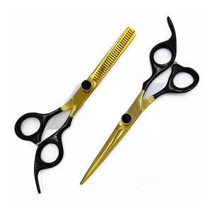 Professional Gold Black <b>Barber</b> Scissors <b>Set</b> Premium Hairdressing Thinning Shears Stainless Steel Sharp Right-Handed Custom Logo - Product Image 1
