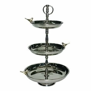 High Quality 3 Tier Metal Cake <b>Stand</b> Silver Finish Decorative Serving Tray With <b>Bird</b> Handles Classic Round Dessert Display <b>Stand</b> - Product Image 1