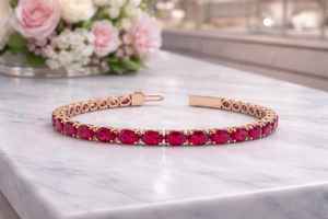 สร้อยข้อมือชาร์มทับทิมธรรมชาติทรงรี เงินแท้ 925 ชุบทอง 14K ระดับ VS1 หรูหรา ของขวัญสำหรับผู้หญิง - Product Image 2