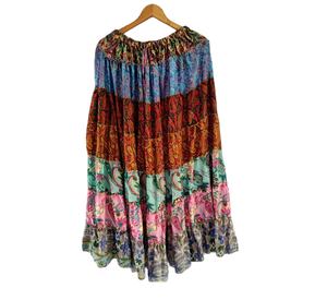 ชุดกระโปรงยาวสไตล์โบฮีเมียนสำหรับผู้หญิงกระโปรงชายหาดผ้าไหมแม็กซิทชุดกระโปรงหลายชั้นสไตล์อินเดียสำหรับผู้หญิงกระโปรงโบฮีเมียน - Product Image 1