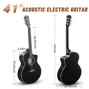 Guitare folk KMA102 en tilleul de 41 pouces avec amplificateur 15W, accordeur, sac et autres accessoires noirs - Bordure mate - Product Image 2