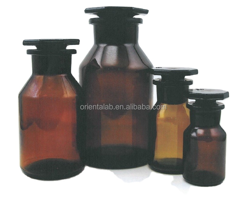 Янтарный, с широким горлом и стеклянной пробкой, реагентная бутылка