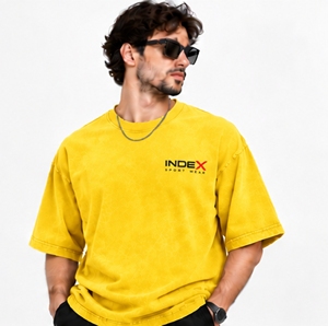 T-shirt en coton jaune pour homme INDEX, col rond, manches courtes, coupe classique, logo imprimé sur le devant, style jersey - Product Image 3