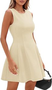 Robe Courte Plissée Sans Manches Col Rond Coupe A-Line Couleur Unie Décontractée Respirante Taille Haute Ajustée pour Femme – Idéale Été - Product Image 2