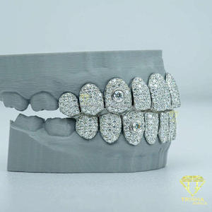 Grillz en argent sterling S925 sans bordure avec moissanite, style hip-hop, luxe, personnalisé, bijoux dentaires tendance - Product Image 2
