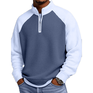 Men's <b>White</b> Raglan Sleeve <b>Quarter</b> <b>Zip</b> Knitted Sweatshirt Regular Fit Casual Stand Collar Autumn Wear - Product Image 6