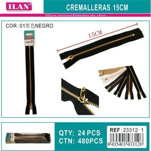 Cerniere Ilan 15 cm nere con denti in metallo color rame per abbigliamento e borse - Product Image 2