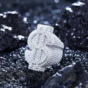 แหวนฮิปฮอปทรงสัญลักษณ์ดอลลาร์ ผ่านการทดสอบเพชร ประดับเพชรโมอิสซาไนต์สี D ระดับความสะอาด VVS เงินแท้ 925  แบบ Iced Out สำหรับผู้ชาย - Product Image 3