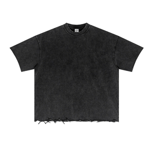 Oversized 100% Cotton <b>Knitted</b> Men's T-Shirts Custom Acid Washed T-Shirts Short Sleeves - Product Image 5
