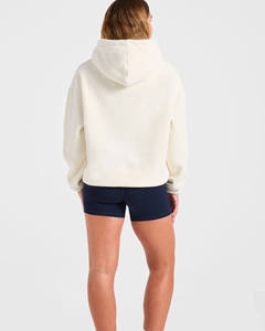 <b>Women's</b> Oversized <b>Cream</b> <b>Fleece</b> Hoodie With Front Pockets Regular Fit Winter Wear - Product Image 3