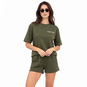 Conjunto de dos piezas para mujer, personalizado, para uso diario, 100% algodón, corte holgado, camiseta y pantalones cortos. - Product Image 5