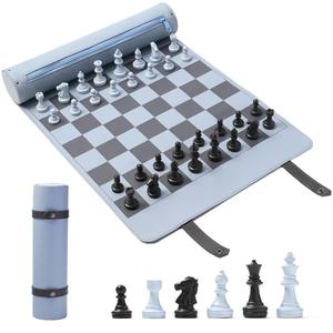 Jeu d'échecs en cuir enroulable avec étui à fermeture éclair, jeu de société portable de voyage, pièces pondérées Staunton, échecs professionnels pour enfants et adultes - Product Image 1