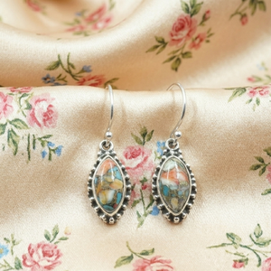 Natural Oyster Turquoise Marquise <b>Dangle</b> <b>Earrings</b> 925 Sterling Silver Rose <b>Gold</b> Yellow <b>Gold</b> Plated Handmade Jewelry for Women - Product Image 4