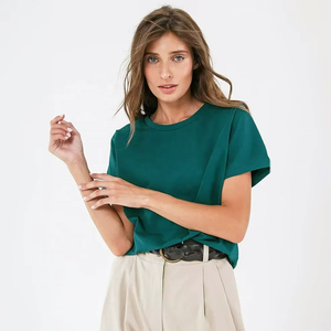 Summer 100% Cotton Women's T-shirt Fashionable Solid Lady Short Sleeve Loose <b>Tops</b> T Shirts - Product Image 3