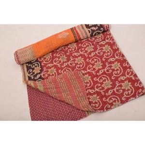 Traditional Cotton Kantha Gudri Handmade Reversible Bed Cover Quilted <b>Throw</b> for Home and Hotel Use - Product Image 3