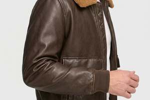 Chaqueta de Aviador de Cuero Marrón para Hombre, Cuello de Piel Sintética, Forro Acolchado, Proveedor de Fábrica OEM Personalizado, Chaquetas para Hombre - Product Image 5