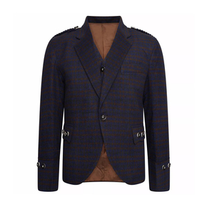 Veste kilt d'hiver noire personnalisée en laine enduite, col en V avec logo personnalisé, style vintage, doublure en soie respirante - Product Image 1