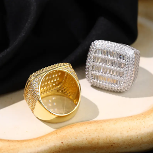 Hip Hop Style 925 <b>Silver</b> Fully Iced Diamond <b>Ring</b> Mixed Inlay Geometric Shape Moissanite Bling <b>Ring</b> for <b>Men</b> and Women Gift - Product Image 3